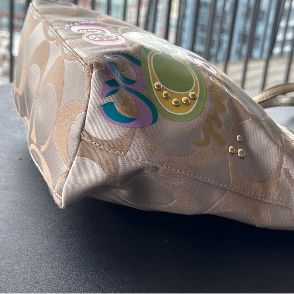 Coach Poppy Daisy Gold Applique Optic C Y2K Tote Shoulder Bag RARE - Picture 14 of 15